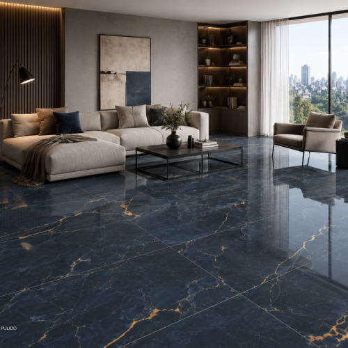 ACQUA SERENO 56X113 Púlido, Símil mármol Azul con Dorado