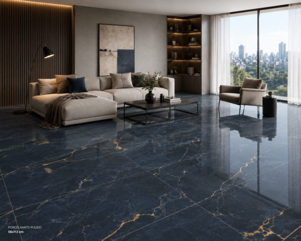 ACQUA SERENO ROOM ACQUA SERENO 56X113 Púlido, Símil mármol Azul con Dorado