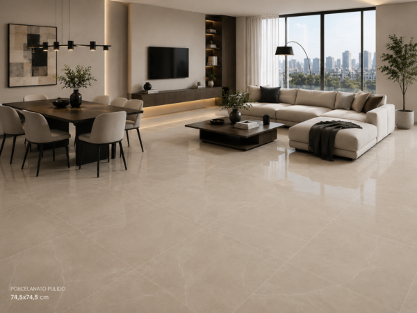 PERLINO CAMEL ROOM 2 PERLINO CAMEL 74.5X74.5 Púlido, Símil mármol beige