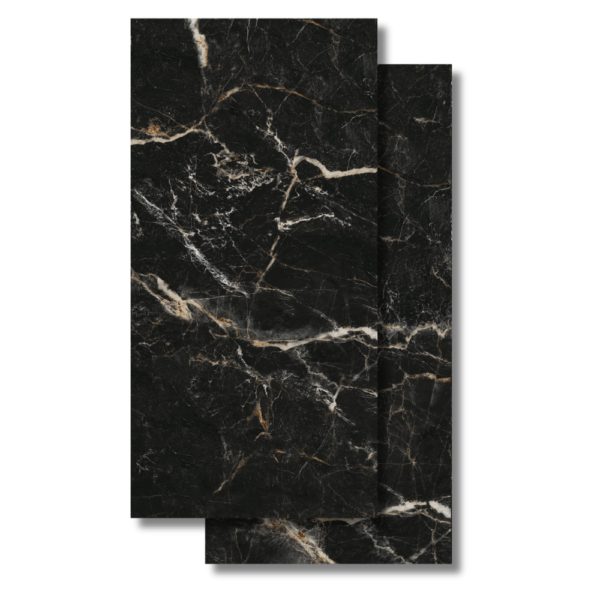 VALENTINO 56X113 Púlido, Símil mármol Negro con Dorado